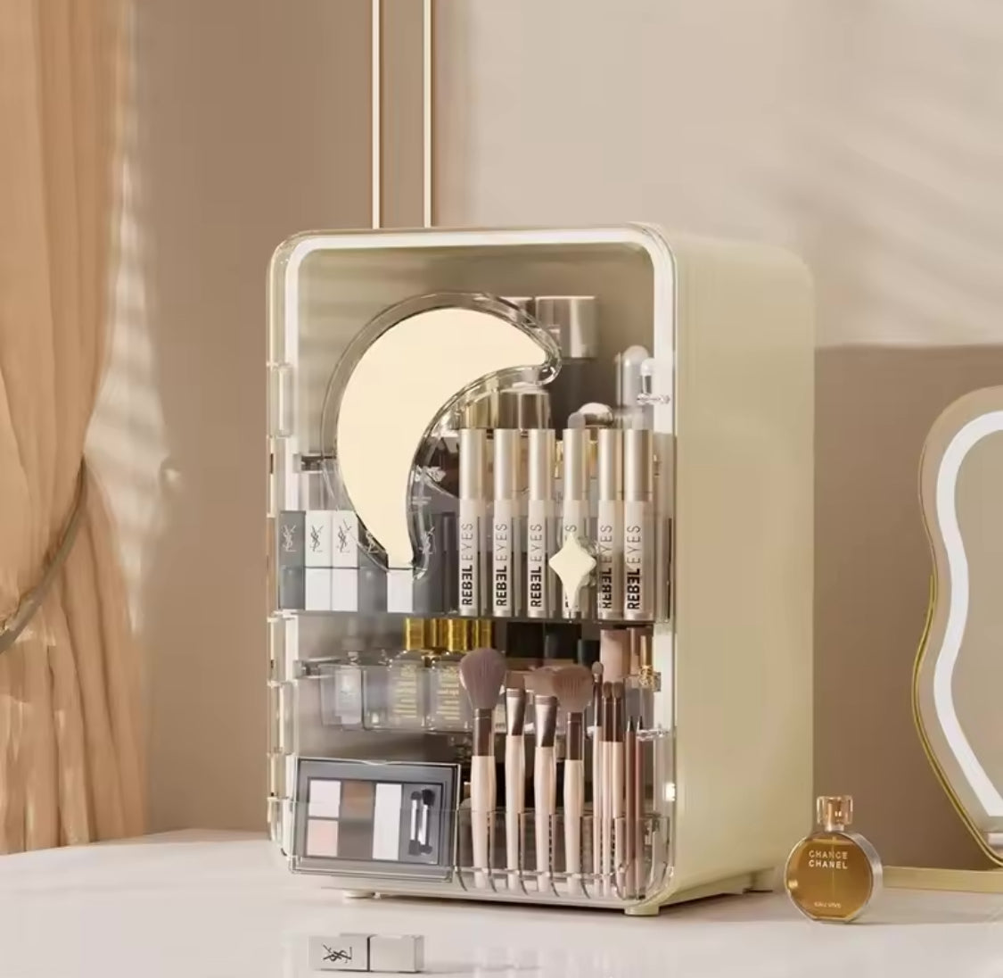 Multi Layer Cosmetic Storage Cabinet, Multifunctional Desktop Storage Rack, Display Case Makeup Box, Desktop Makeup Organizer With Lid Multi Layer Cosmetic Storage Cabinet, Multifunctional Desktop Storage Rack, Display Case Makeup Box, Desktop Makeup Organizer With Lid
